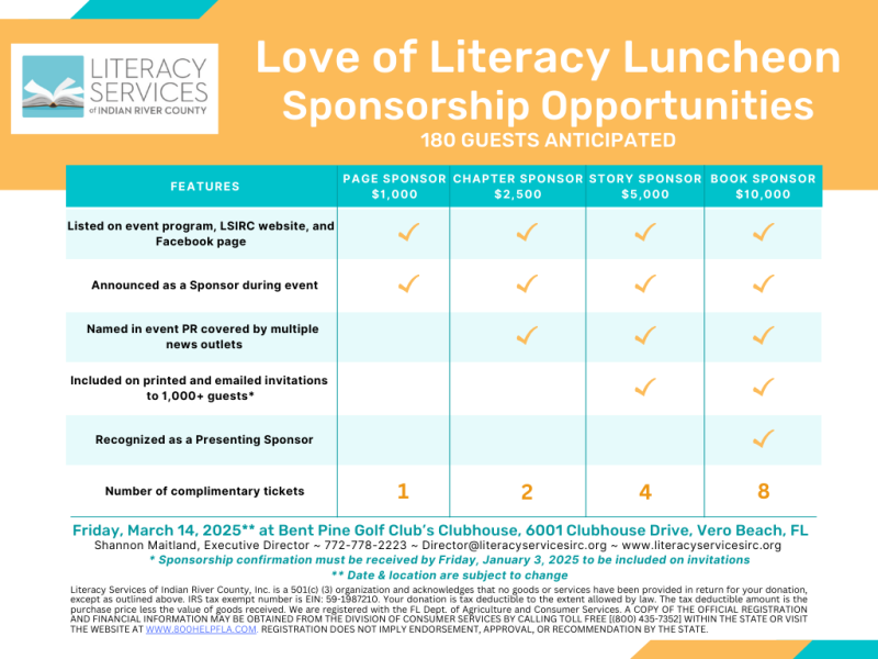 2024-2025 Literacy Services of IRC - Sponsorship Options